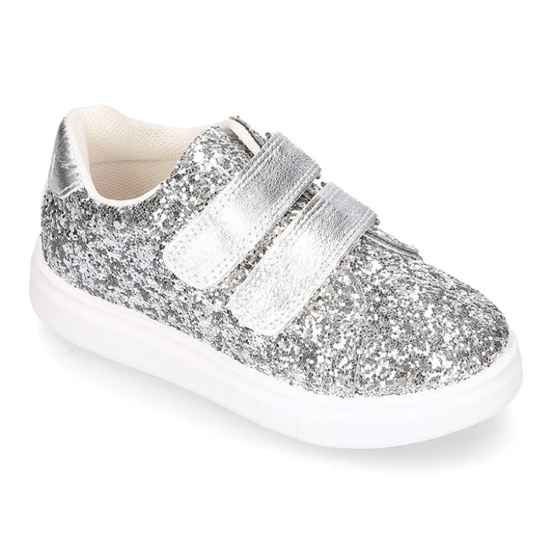 Zapatilla niña OKAA sin cordones en piel con GLITTER.