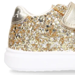 Zapatilla niña OKAA sin cordones en piel con GLITTER.