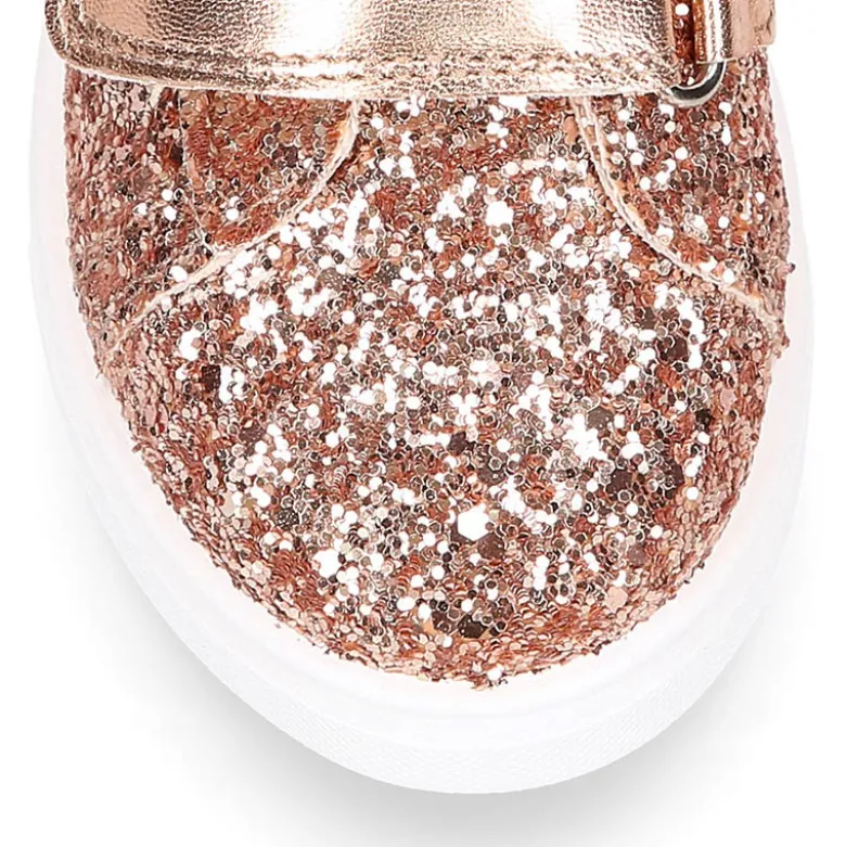 Zapatilla niña OKAA sin cordones en piel con GLITTER.