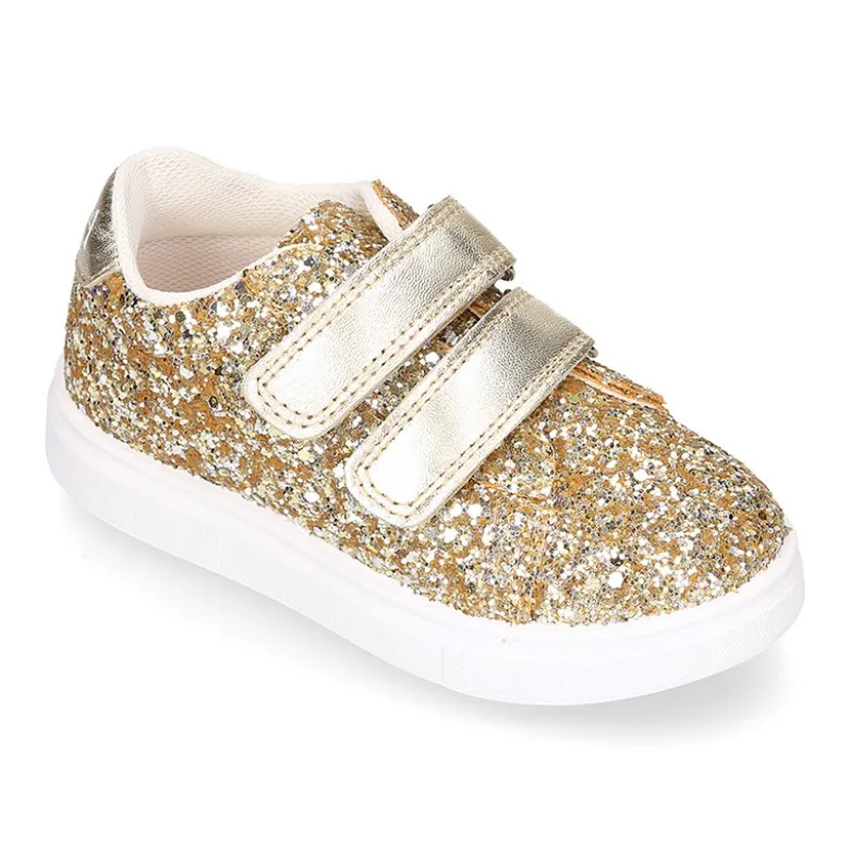 Zapatilla niña OKAA sin cordones en piel con GLITTER.