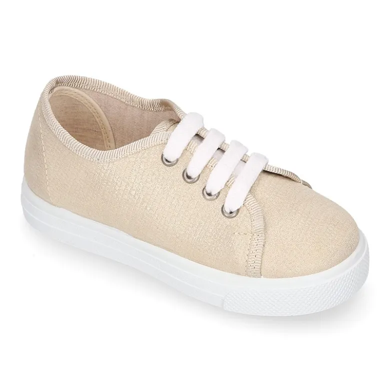 Zapatilla niñas con cordones en LONA METALIZADA.