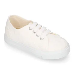 Zapatilla niñas en lona algodón en color blanco con BORDADOS.