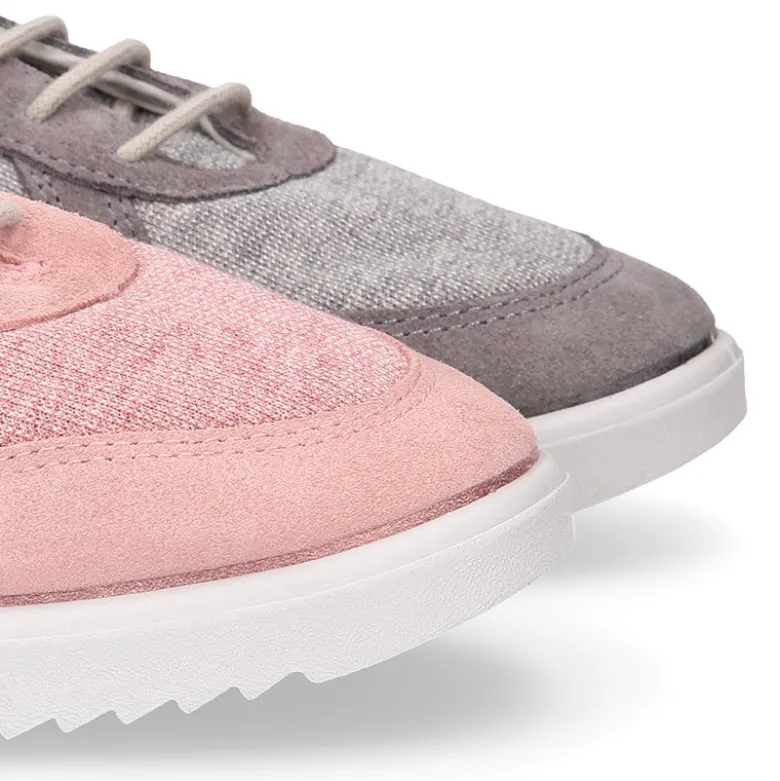 Zapatilla niña tipo tenis con cordones en lona punto con piel serraje.