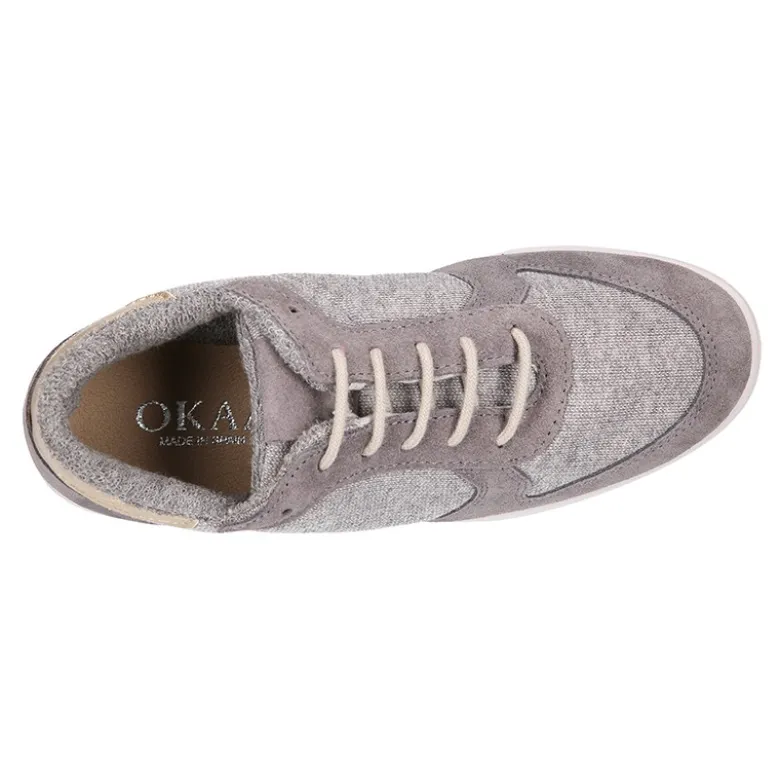 Zapatilla niña tipo tenis con cordones en lona punto con piel serraje.