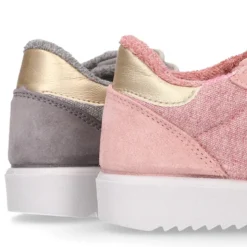 Zapatilla niña tipo tenis con cordones en lona punto con piel serraje.