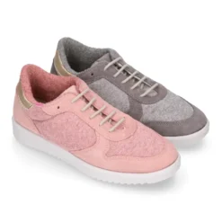 Zapatilla niña tipo tenis con cordones en lona punto con piel serraje.