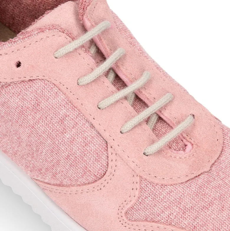 Zapatilla niña tipo tenis con cordones en lona punto con piel serraje.