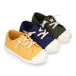 Zapatilla niño con puntera y cordones elásticos en lona algodón RECICLADO..