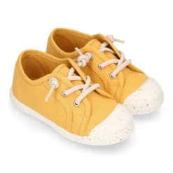 Zapatilla niño con puntera y cordones elásticos en lona algodón RECICLADO..