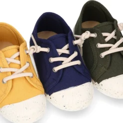 Zapatilla niño con puntera y cordones elásticos en lona algodón RECICLADO..