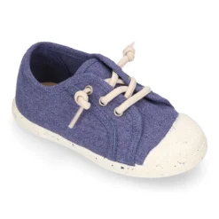 Zapatilla niño con puntera y cordones elásticos en lona algodón RECICLADO en colores suaves.