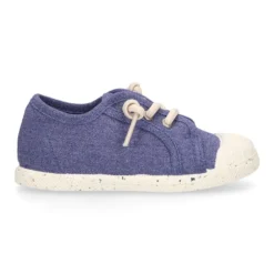 Zapatilla niño con puntera y cordones elásticos en lona algodón RECICLADO en colores suaves.