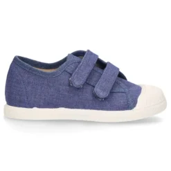 Zapatilla niño con puntera y sin cordones en lona piqué algodón en color JEANS.