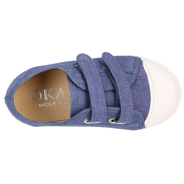Zapatilla niño con puntera y sin cordones en lona piqué algodón en color JEANS.