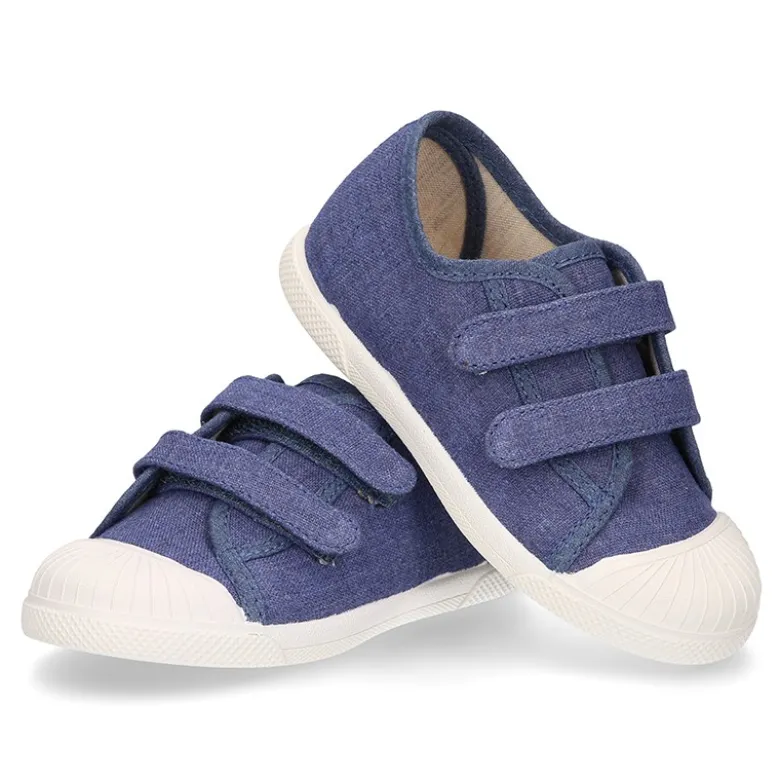 Zapatilla niño con puntera y sin cordones en lona piqué algodón en color JEANS.