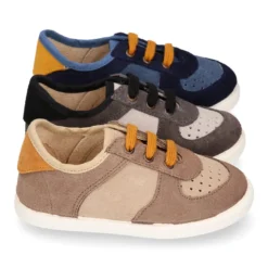 Zapatilla niños CASUAL con cordones en piel serraje.