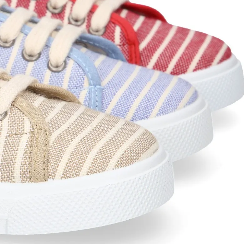Zapatilla niños con cordones en lona algodón con RAYAS.