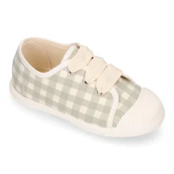 Zapatilla niños con cordones lazo y puntera en VICHY.