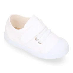 Zapatilla niños con puntera y cordones elásticos en lona algodón.