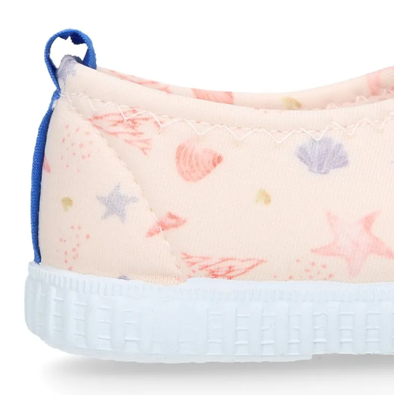 Zapatilla niños NEOPRENO con diseño con CONCHAS para playa y piscina.