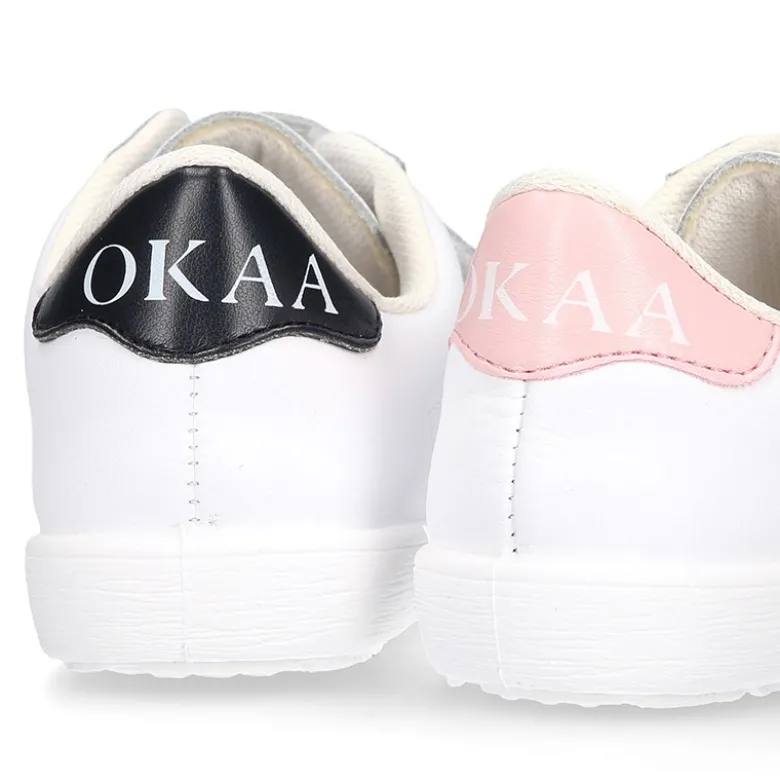 Zapatilla niños OKAA sin cordones en piel lavable.