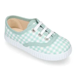 Zapatilla niños tipo Bamba con cordones en lona VICHY MENTA.