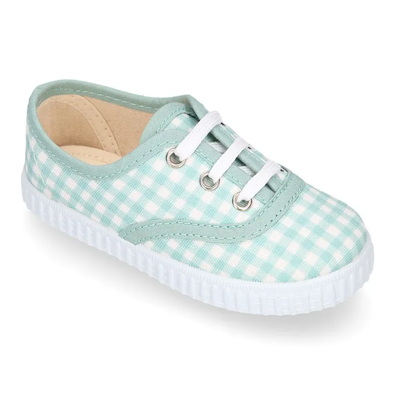 Zapatilla niños tipo Bamba con cordones en lona VICHY MENTA.