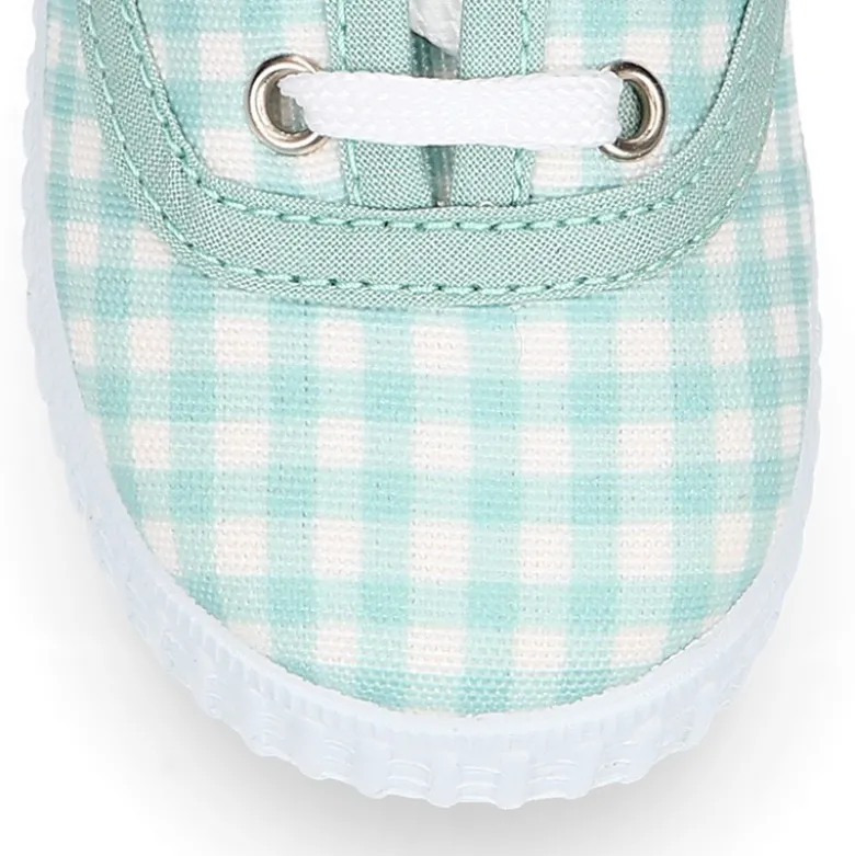 Zapatilla niños tipo Bamba con cordones en lona VICHY MENTA.