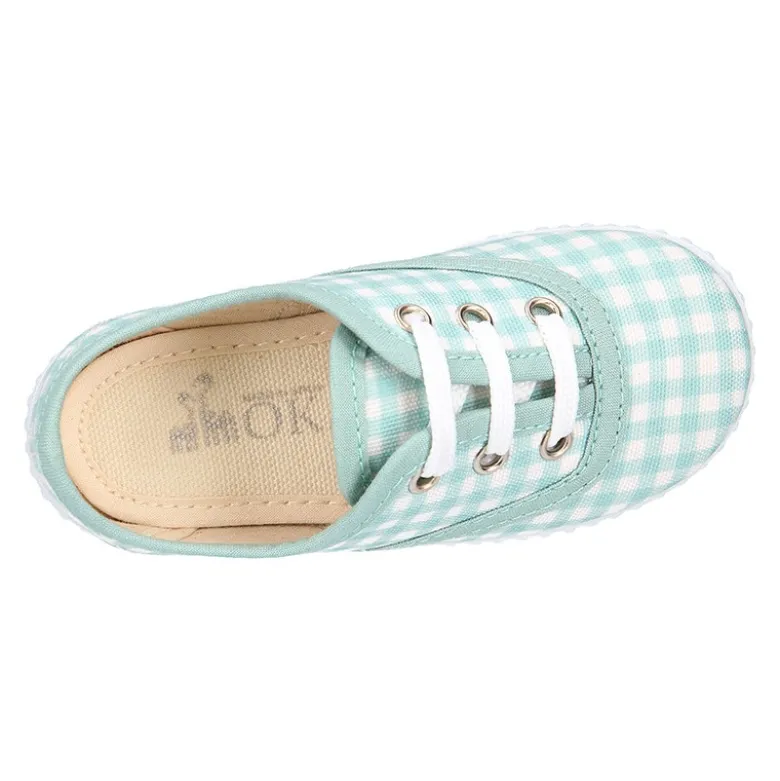 Zapatilla niños tipo Bamba con cordones en lona VICHY MENTA.