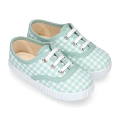 Zapatilla niños tipo Bamba con cordones en lona VICHY MENTA.