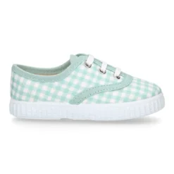 Zapatilla niños tipo Bamba con cordones en lona VICHY MENTA.