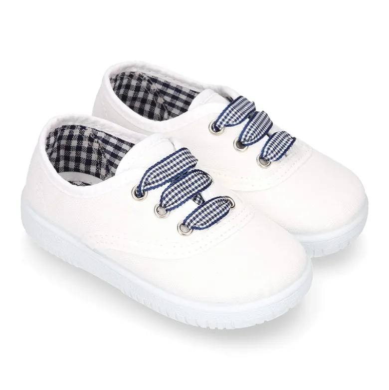 Zapatilla niños tipo bamba en lona con cordones VICHY.