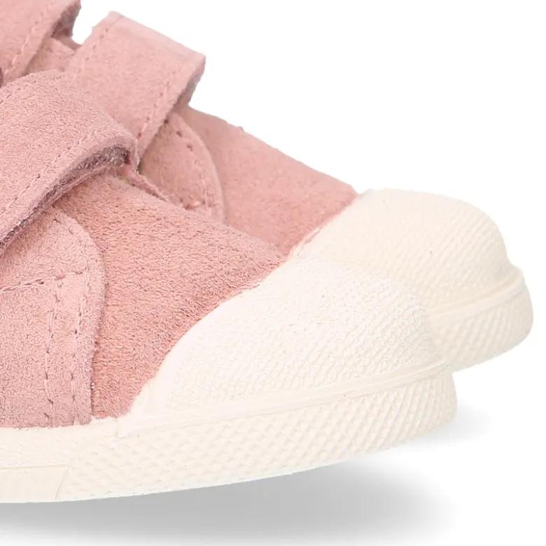 Zapatilla niños tipo bamba sin cordones y puntera en piel serraje ROSA.