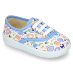 Zapatilla o bamba en lona con dibujos de flores para niños y niñas.