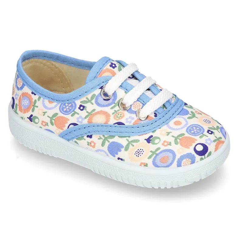 Zapatilla o bamba en lona con dibujos de flores para niños y niñas.