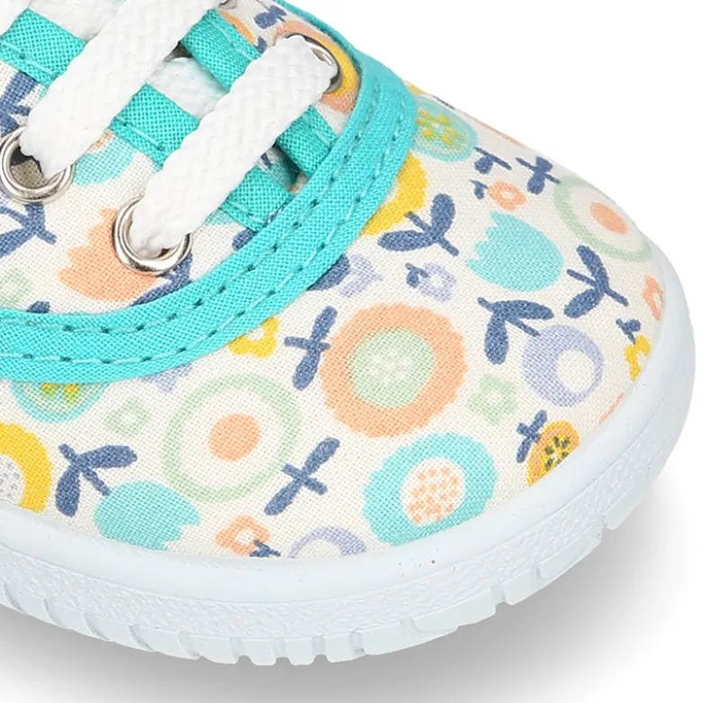 Zapatilla o bamba en lona con dibujos de flores para niños y niñas.