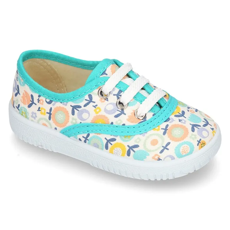 Zapatilla o bamba en lona con dibujos de flores para niños y niñas.