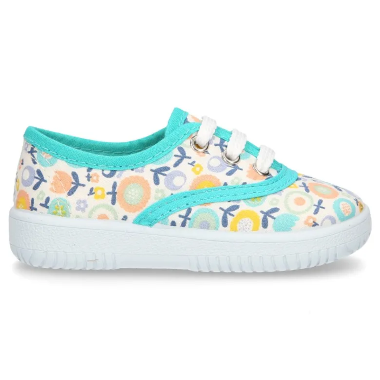 Zapatilla o bamba en lona con dibujos de flores para niños y niñas.