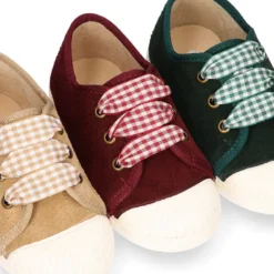 Zapatilla o Bamba niños con cordones lazo VICHY y puntera en piel serraje.