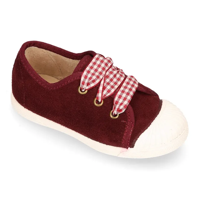 Zapatilla o Bamba niños con cordones lazo VICHY y puntera en piel serraje.