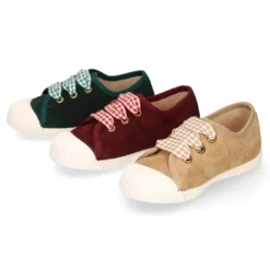 Zapatilla o Bamba niños con cordones lazo VICHY y puntera en piel serraje.