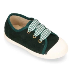 Zapatilla o Bamba niños con cordones lazo VICHY y puntera en piel serraje.
