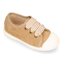 Zapatilla o Bamba niños con cordones lazo VICHY y puntera en piel serraje.