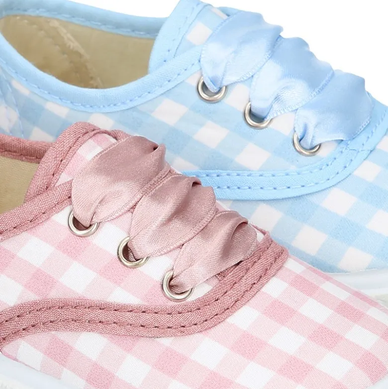 Zapatilla o Bamba niños en lona con CUADROS y lazo.