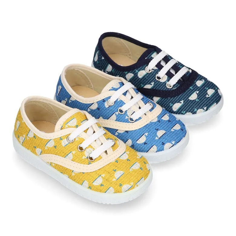 Zapatilla o Bamba niños en lona con BALLENAS.
