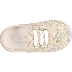 Zapatilla tipo Bamba con cordones en lona algodón con FLORES pasteles.