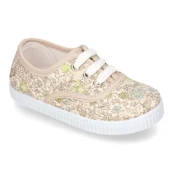 Zapatilla tipo Bamba con cordones en lona algodón con FLORES pasteles.