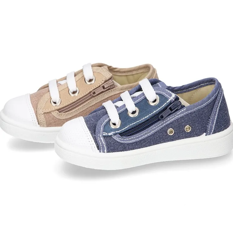 Zapatilla tipo BAMBA niño con cremallera, cordones y puntera en lona algodón.