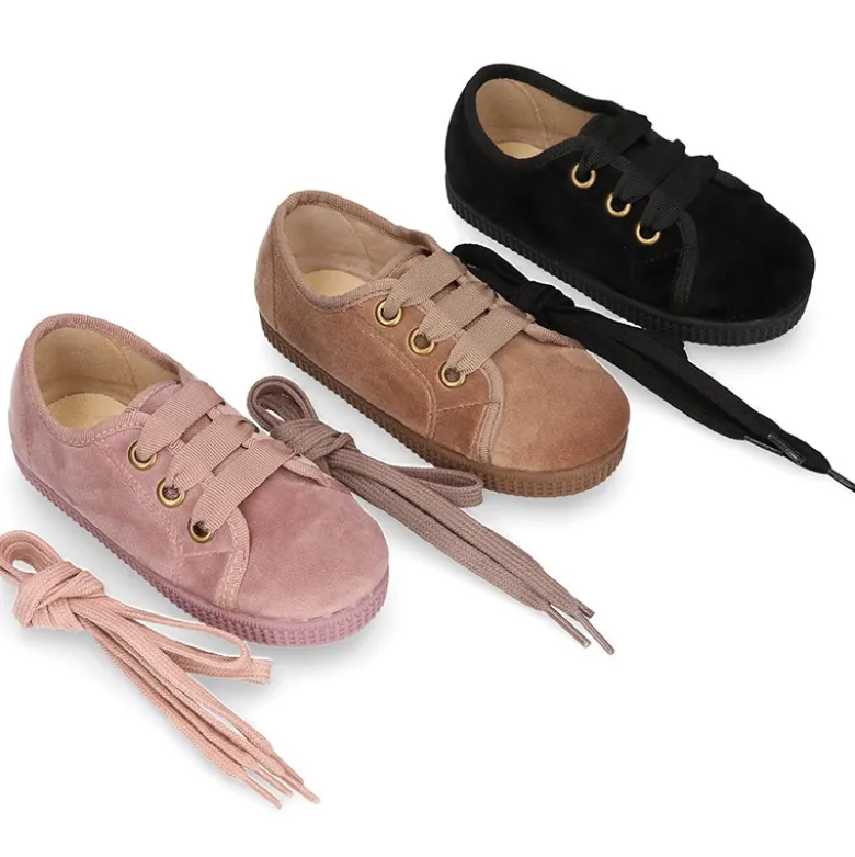 Zapatilla tipo BAMBA niños con cordones LAZO en terciopelo.