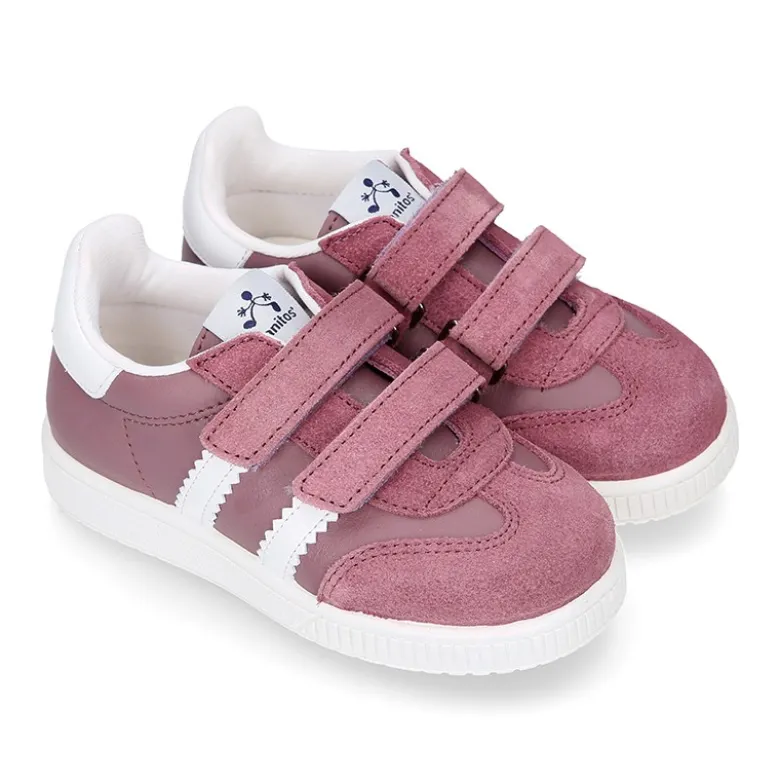 Zapatilla tipo Tenis niños sin cordones en piel napa combinada con piel serraje.
